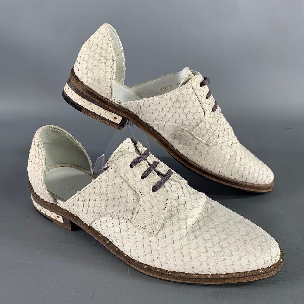FREDA SALVADOR Size 5.5 White Leather Snake Embossed Embossed Pointed Toe Flats